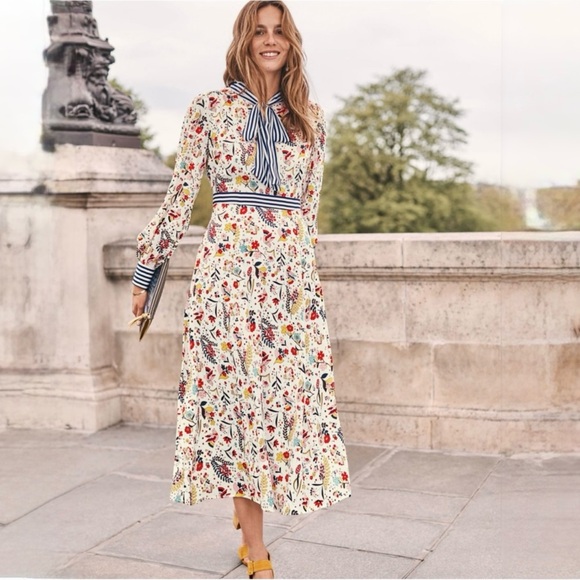 Boden Dresses & Skirts - BODEN Thelma Floral Midi Dress Size 4 Boho Bird Print